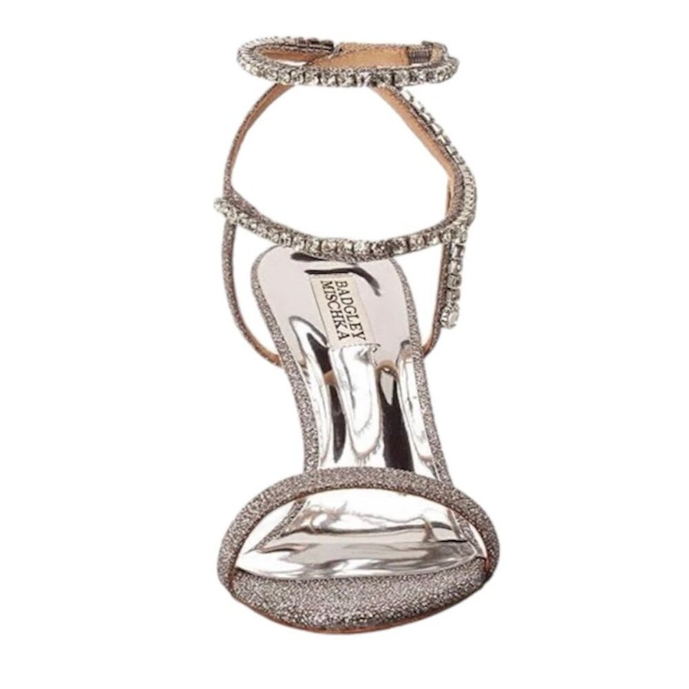 CLAUDETTE Women's Glitter Embellished Heel Dress Sandals Pewter Glitter - Picture 4 of 8